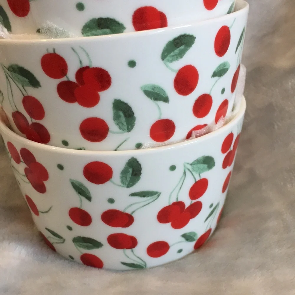 Cherry Ramakins Custard Dishes Porcelain Set 3  NWT 3.75” X 2.25” - Picture 3 of 7